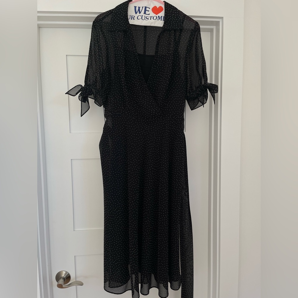 Adrianna Papell Black Sheer Polka Dot Dress